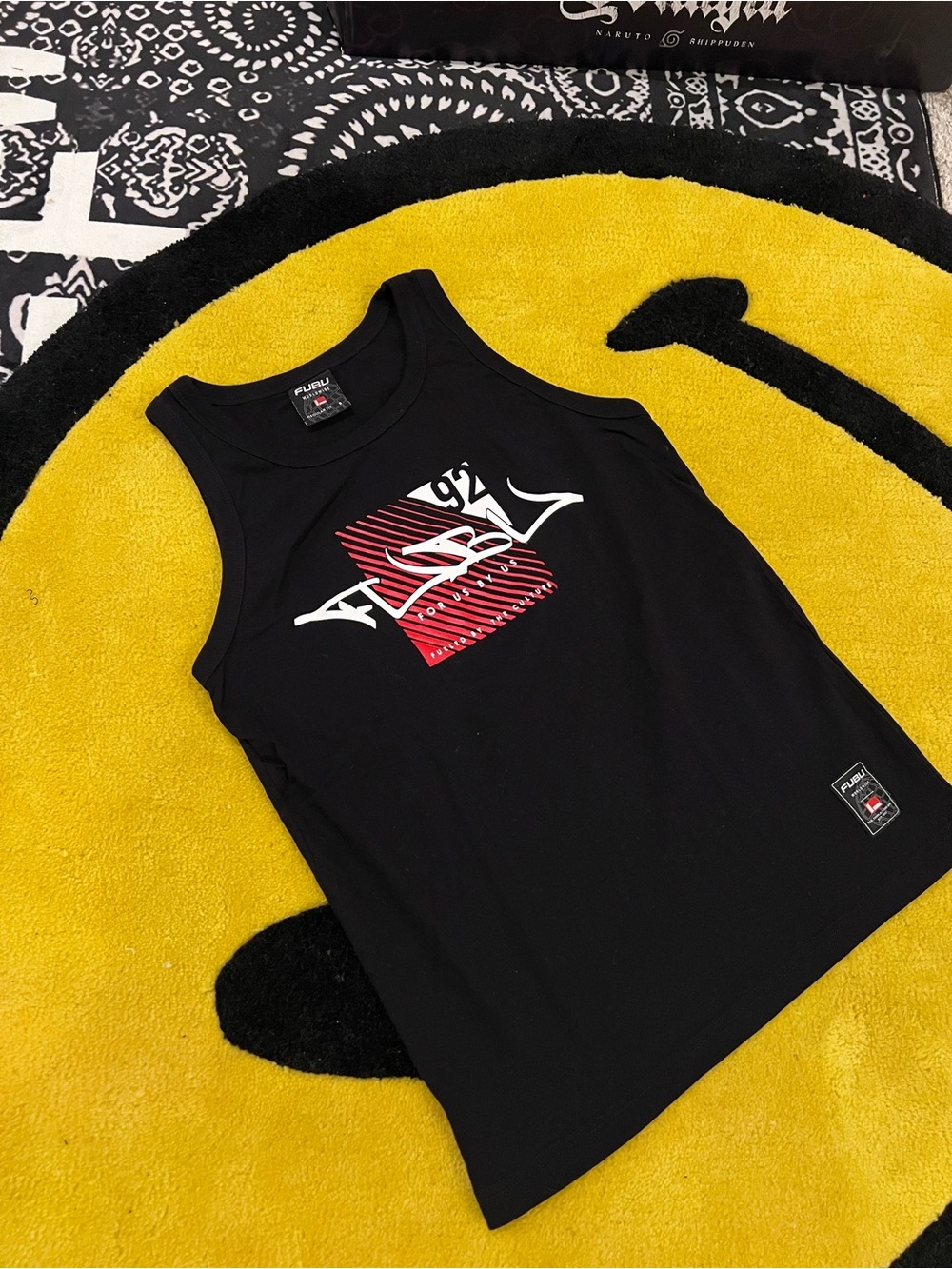 FUBU Black mens Tank Top with Red & White Graphic